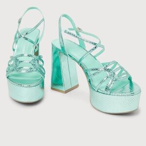 New Chinese Laundry mint snake embossed strappy sandal heels
